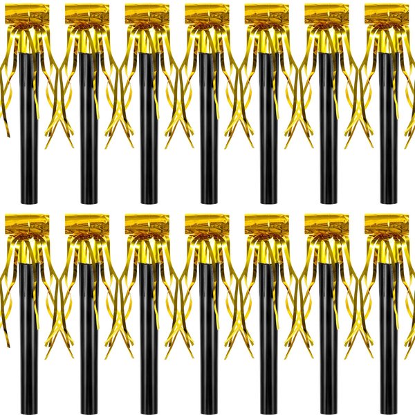 Skylety 18 Pcs Party Blower Noisemakers Party Squawkers Blowouts Whistles Fringed Noise Maker Musical Blowouts for Christmas 2025 New Year Party Birthday Supplies(Black and Gold)