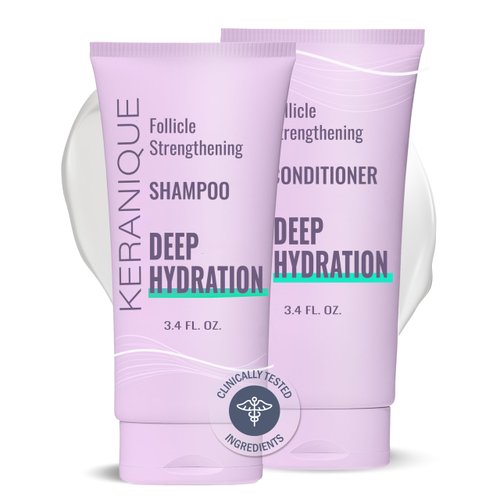 Keranique Hydrating Shampoo and Conditioner Set - Deep Hydration Hair Shampoo and Conditioner for Repairing Natural Moisture with Keratin - Sulfate-Free Intense Hydrator for Dry, Thin, Damaged Hair