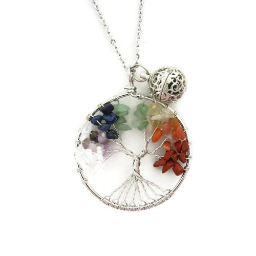 Seven Chakra Tree Multicolored Essential Oil Diffuser Necklace- 24" Long