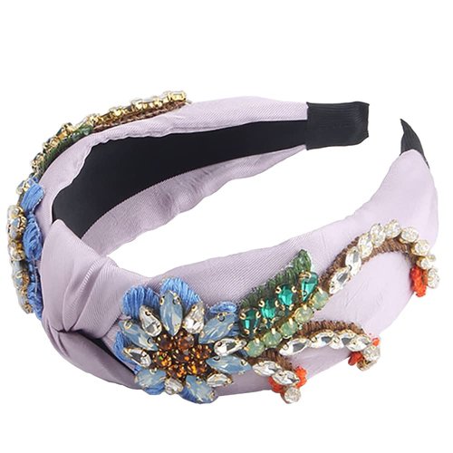 Yusier Baroque Rhinestone Crystal Headbands for Women Embroidered Hair Band Exquisite Hairband Women's Hair Accessories Hair Hoop A Variety of Colors, Satin Fabric (Lavender)