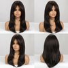 Doremiy Black Brown Wig with Bangs Natural Medium Length Straight Wigs for Women Heat Resistant Fiber Synthetic Wigs for Daily Cosplay