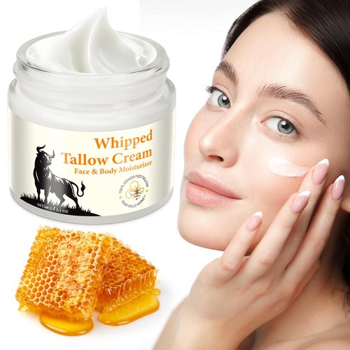 Beef Tallow for Skin, Beef Tallow and Honey Balm for Face, Natural Beef Tallow Moisturizer, Hydrating Tallow Balm with Raw Honey, Grass-Fed Whipped Beef Tallow and Honey Balm for Skin Care