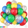 Red Yellow Blue Balloons, 12 Inch Carnival Circus Balloon, Matte Blue Yellow Red Green Balloons with Colourful Confetti Balloons for Kids Birthday Baby Shower Carnival Theme Party Decoration