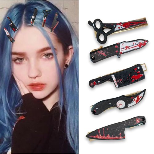 Halloween Hair Clips 5 Pcs Mini Knife Hair Clips Black Hair Accessories Punk Knife Clip Barrettes Black Halloween Hair Pins for Women Girls Cosplay Party Halloween Hair Decoration