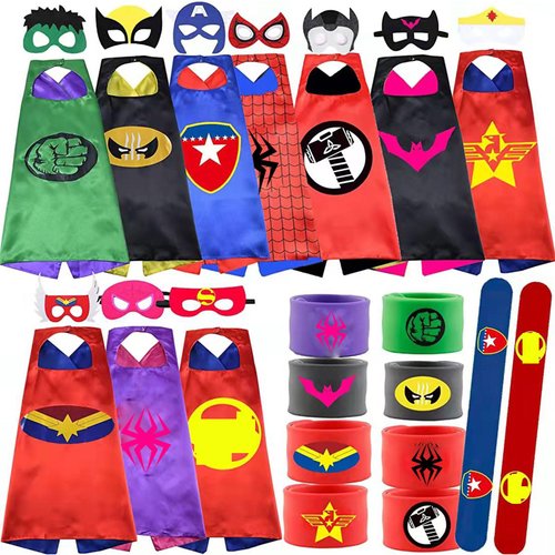 Kids Superhero Cape Set with Slap bracelet toys for boys and girls 3-10 years old party supplies Christmas Halloween gifts