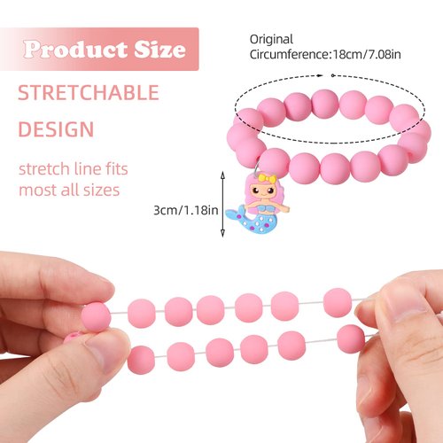 Hifot 6 Pieces Mermaid Beaded Bracelets for Girls, Silicone Mermaid Pendant Bracelet Kids Jewelry Bracelets Set Princess Dress up Party Favor Gift (random colors)