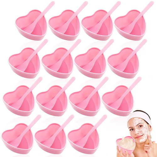 Teenyyou 10 Sets Facial Bowls Plastic Heart Shaped Facial Mask Mixing Bowl with Spatula Pink Facemask Bowl DIY Skin Care Mixing Tool Kit Esthetician Supplies for Lady Women Home Beauty Salon