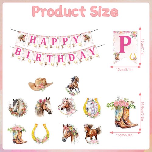 Rngmsi Horse Birthday Party Decorations - Horse Happy Birthday Party Decor for Girls Horse Cowgirl Hanging Swirls Banners Birthday Decorations Western Horse Cowgirl Birthday Decorations Supplies Women