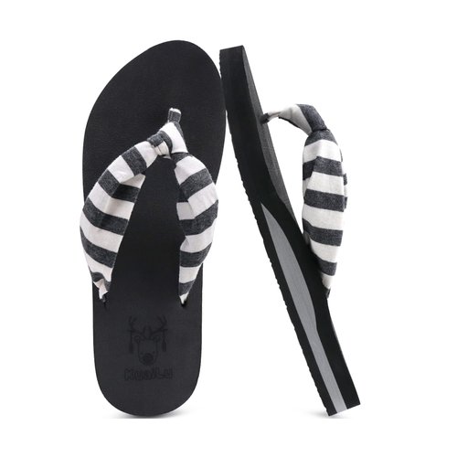KuaiLu Women's Yoga Foam Flip Flops with Arch Support Thong Sandals Non-Slip Stripes Black Size 8