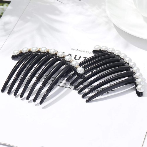 JONKY JONKY Black French Twist Hair Comb Clips Pearl Decorative Hair Combs Women for Accessories Vintage Teeth Hair Tool (Pack of 2)