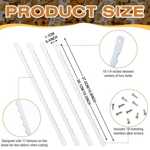 Lasnten 4 Pcs Bread Bow Knife Blades Stainless Steel Replacement Blade Serrated Bread Blade with Screws for Wooden Bread Knife