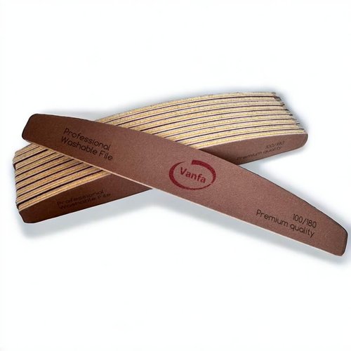 Vanfa Professional Washable Double Sided Acrylic Nail File (Half Moon Yellow Grit 100/180)