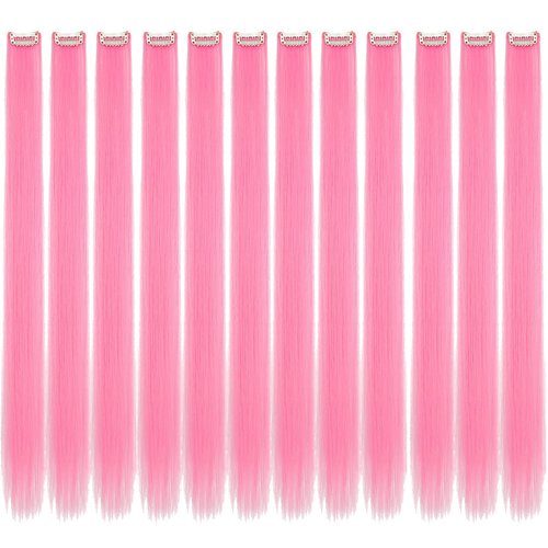 Colored hair extensions 24 Inch Synthetic straight Hair Extensions for Women Girls Kids Gift Single-Colors Party Clip in Synthetic Hairpiece