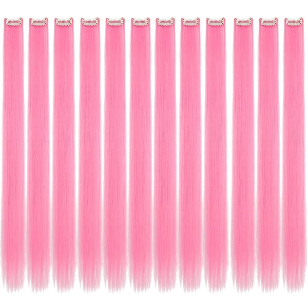 Colored hair extensions 24 Inch Synthetic straight Hair Extensions for Women Girls Kids Gift Single-Colors Party Clip in Synthetic Hairpiece