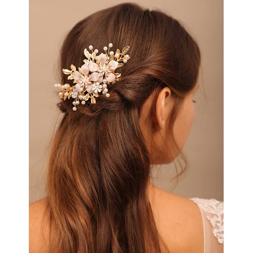YERTTER Gold Pearl Hair Comb Style 2 for Wedding Brides Bridesmaid Flower Girl Prom Birthday Party