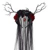 Foemmi Halloween Headband Black Veil Day of The Dead Headpiece Ghost Bride Headbands Rose Flower Crown Tree Branches Headbands Festival Costume Headwear for Women