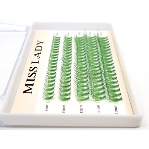 Colored Green Lash Clusters, 3D Volume 20D Curl C, Thickness 0.10mm, Length 8-16mm Mixed Tray, 100 PCS of Green Eyelash Clusters, Faux Mink Green Individual Lash Extensions DIY