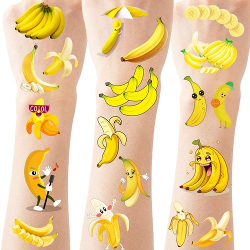 ATSMOICY 340 Pieces Cute Banana Temporary Tattoos Stickers - Fruit Party Themed Baby Shower Birthday Party Favors Decorations Kids Tattoo Gifts