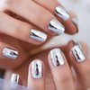 New 24pcs False Nails Punk Metallic Mirror Chrome Unghie Finte For Nail Art Design Tips Beauty Pretty Fingernails Tips Full Cover Press On Nails Sliver Cover Short Round Nails With Sticker Mini Files