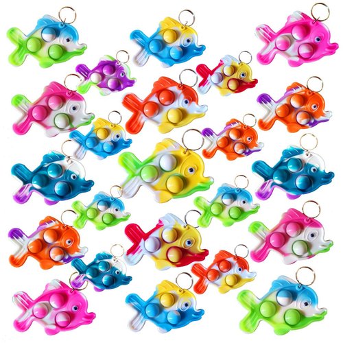 HOZKEAP100 Packs Bulk Small fish Mini Pop Fidget Key Chain， Birthday Party Favors Supplies and Classroom summer Student Gifts