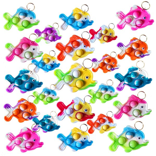HOZKEAP100 Packs Bulk Small fish Mini Pop Fidget Key Chain， Birthday Party Favors Supplies and Classroom summer Student Gifts