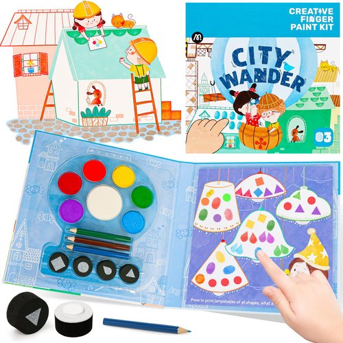 JCREN Finger Painting for Toddlers, Mess Free Finger Coloring Book, Non-Toxic Finger Paint Kit Preschool Fingerprint Activity Book, Kids Travel Activities Party Favors Christmas Gifts for Kids