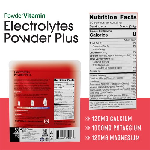 PowderVitamin Electrolytes Powder Plus Keto, Strawberry (50 Servings) 0 Sugar, No Maltodextrin,1000mg Potassium,120mg Calcium,120mg Magnesium,Organic Vitamin C,Zero Calories, Energy Hydration Powder