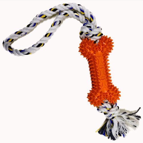 Rubber Bone with Attached Rope - Natural Rubber Dog Toy with Rope- Interactive Pet Toy - Fetch Toy - Tug of War Toy - Non-Toxic - Great Indoor and Outdoor Use - Toy for Teething