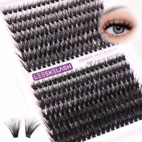 LEESKELASH Natural Look False Eyelashes Extensions Premium Fake Eyelash Clusters For a Fluffy Full Volume Effect Easy Application (60D&80D, 280Pcs, 9-16mm)