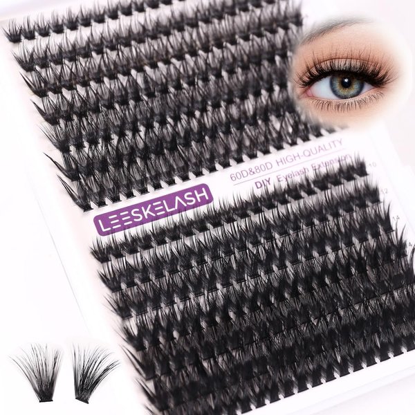 LEESKELASH Natural Look False Eyelashes Extensions Premium Fake Eyelash Clusters For a Fluffy Full Volume Effect Easy Application (60D&80D, 280Pcs, 9-16mm)