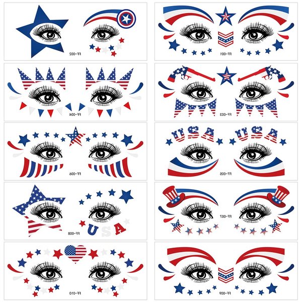 Fourth of July Face Temporary Tattoo,10 Sheets USA Patriotic Tattoos Stickers Red White and Blue Flag Star Design Waterproof Independence Day Temporary for USA Party Favors Decoretions Accessories
