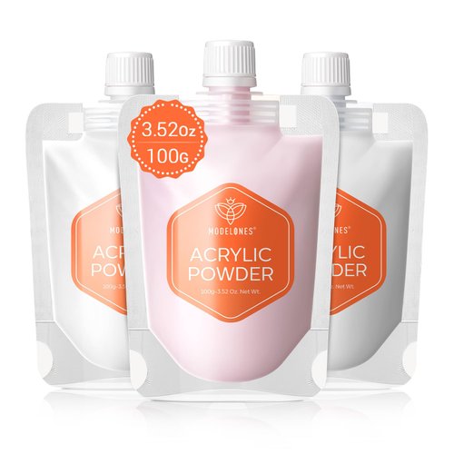 modelones 3.53oz Acrylic Powder Set- 3 Colors Clear/White/Pink, Premium Acrylic Nail Powder for for 3D Acrylic Nail Art Nail Carving French Nail Extension