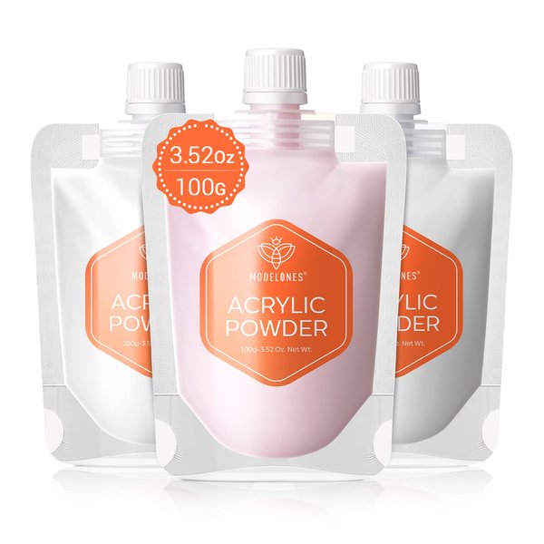 modelones 3.53oz Acrylic Powder Set- 3 Colors Clear/White/Pink, Premium Acrylic Nail Powder for for 3D Acrylic Nail Art Nail Carving French Nail Extension