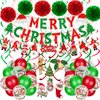 Fecedy MERRY CHRISTMAS Hanging Paper Banner Santa Claus Banner Pom poms Swirl Streamers&Latex Balloons For Merry Christmas Party Decorations