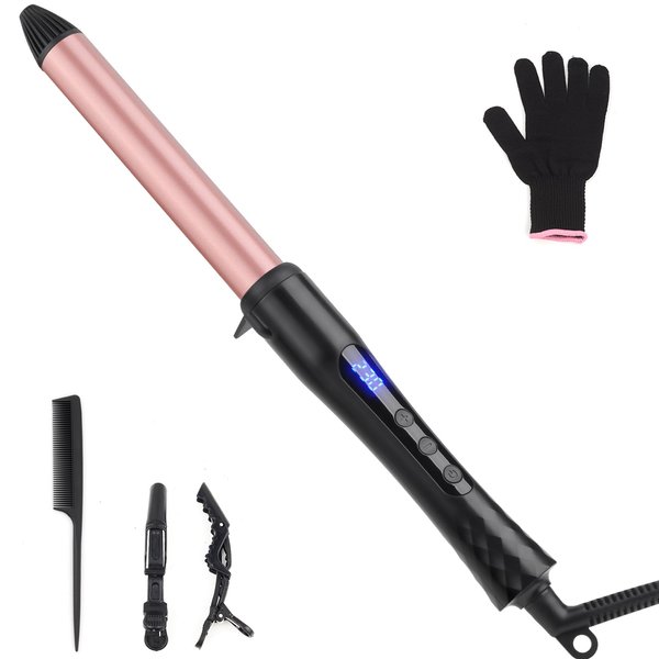 Curling Wand, 25mm Ceramic Hair Curler Wand with Adjustable Temperature for Long & Medium Hair, Professional Hair Curler with Glove, Dual Voltage