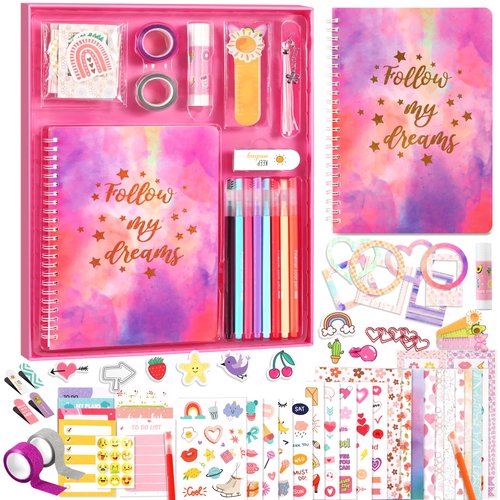 DIY Journal Kit for Girls, 7 8 9 10 Year Old Girl Birthday Gifts, Ideal Crafts Gifts for Tween and Teen Girls 7-14, 74PCS Journaling Art Kit Toy, Creativity Scrapbook Diary Supplies & Stationery Set