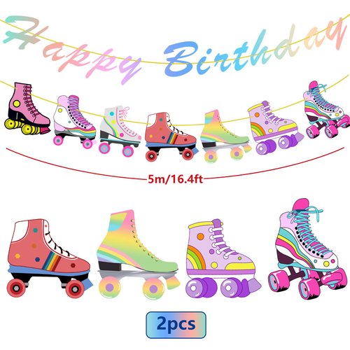Birthday Roller Skate Party Banner Decorations, Colorful Roller Skate Party Decorations Glitter Roller Skate Hanging Decor, Roller Skating Themed Party Favors for Birthday Party Supplies