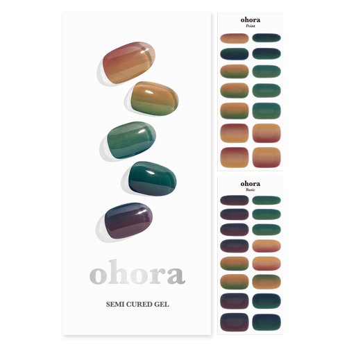 ohora Semi Cured Gel Nail Strips (N Autumn Ombre) - Extended Size Range, Works with Any Nail Lamps, Salon-Quality, Long Lasting, Easy to Apply&Remove - Includes 2Prep Pads, Nail File&Wooden Stick