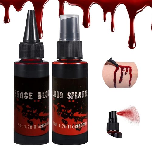 2PCS Halloween Fake Blood Makeup Kit, 3.52oz (100ml) Fresh Red + Dark Red Realistic Effect Washable, Vampire Makeup for Halloween Costume,Theater, Cosplay, Zombie, Special Effects, SFX Makeup