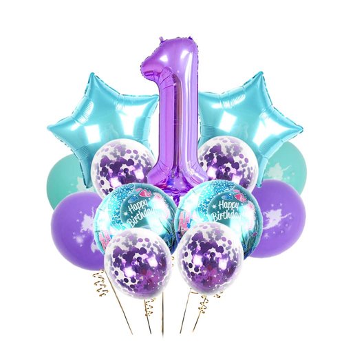 Mermaid Balloons Birthday Decorations for Girls 1st Party,40 Inch purple Jumbo Number 1 Foil Balloon,Mermaid Theme Girls Party Supplies Backdrop Decor,Mermaid Latex Balloons Baby Shower Party Kit
