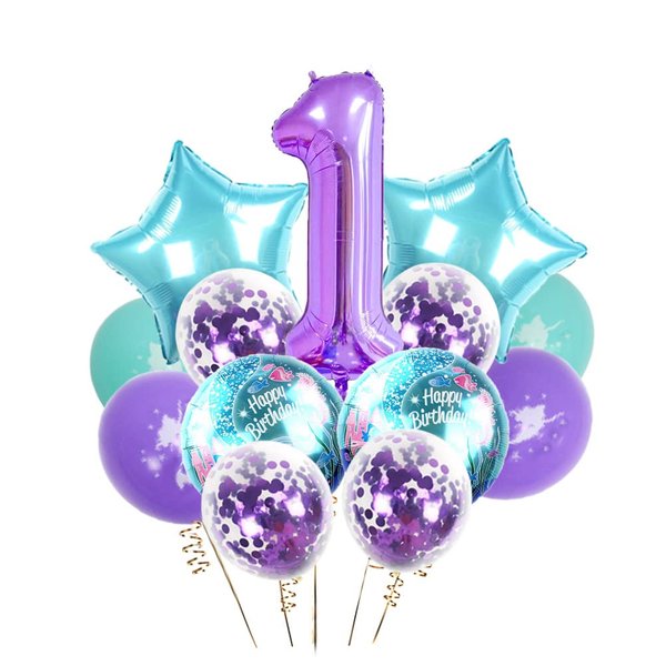 Mermaid Balloons Birthday Decorations for Girls 1st Party,40 Inch purple Jumbo Number 1 Foil Balloon,Mermaid Theme Girls Party Supplies Backdrop Decor,Mermaid Latex Balloons Baby Shower Party Kit