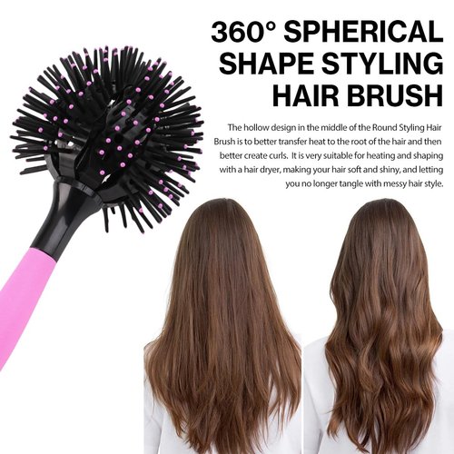 Hulyfw Hair Brush, 3D Round Curl Hair Brushes, Spherical Shape Styling Detangling Hairbrush for Women, Salon Round Hair Curling Curler for Curly/Long/Wet/Dry Hair