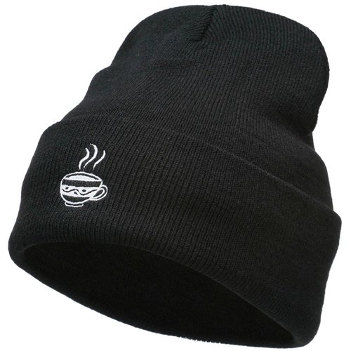 e4Hats.com Coffee Cup Embroidered Long Beanie - Black OSFM