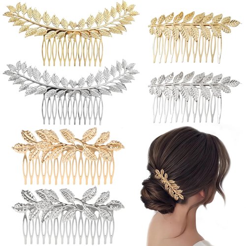 6 PCS Leaf Hair Side Combs Gold Silver Petal with Teeth Combs French Vintage Twist Metal Bridal Decorative Hair Comb Women Girls Thin Hair and Thick Hair for Wedding Party Prom Hair Accessories