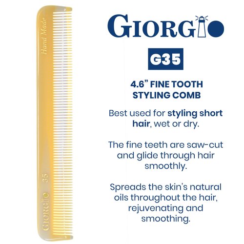 Giorgio G35 Handmade All Fine Tooth Pocket Comb for Men, Hair Comb Straightener for Everyday Grooming Styling Hair, Mustache and Beard for Men Women and Kids, Use Wet or Dry, Saw Cut and Hand Polished