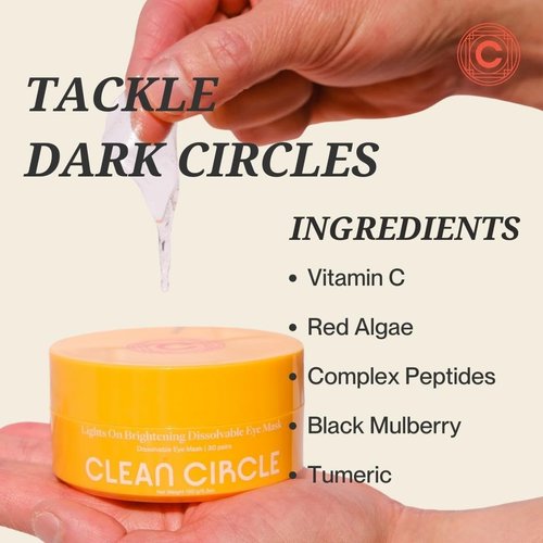 Clean Circle Lights On Brightening Dissolvable Eye Mask Infused with Red Algae, Vitamin C, Peptides, and Black Mulberry - Under Eye Patches for Wrinkles, Dark Circles, Puffiness, and Signs of Aging