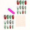 Christmas Press on Nails Medium Coffin Fake Nails Acrylic False Nails with Rhinestones Glitter Design Red Artificial Glue on Nails Green Xmas Tree Stick on Nails for Women 24Pcs
