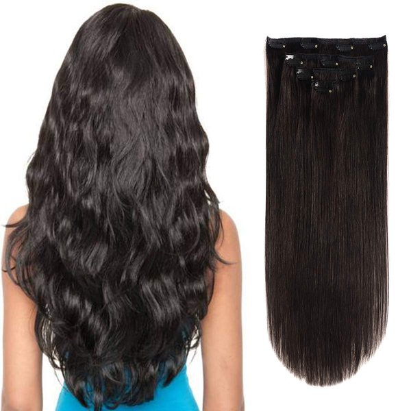 GEELOOK Clip in Hair Extensions Real Human Hair 14 Inch Natural Black #1B Color Double Weft 100% Remy Human Hair Thick Long Soft Silky Straight 4pcs 10clips for Women 60grams