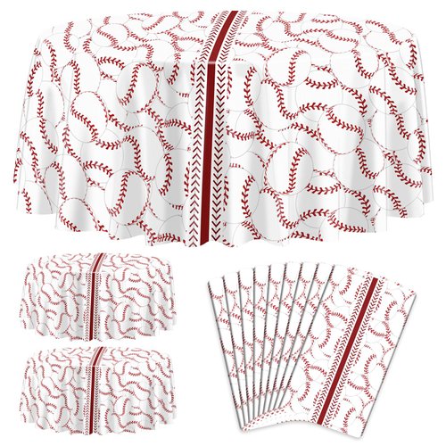 PTECDROTS 9Pcs Baseball Tablecloths, Disposable Baseball Party Decorations Table Covers, 84Inch Baseball Pattern Table Cloth for Boys Baseball Sports Event Birthday Party Supplies