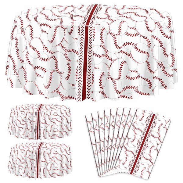 PTECDROTS 9Pcs Baseball Tablecloths, Disposable Baseball Party Decorations Table Covers, 84Inch Baseball Pattern Table Cloth for Boys Baseball Sports Event Birthday Party Supplies